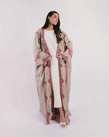 Mishkat Reef Linen Abaya (Beige) - 56
