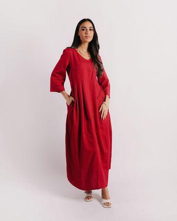 مشكاة فستان يومي مع حقيبة - أحمر - XL